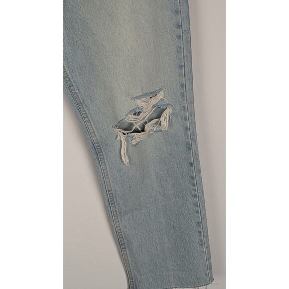 Zara High Rs Distressed Straight Leg Jeans Size 4 Light Button Fly Ripped Knees - Picture 4 of 14